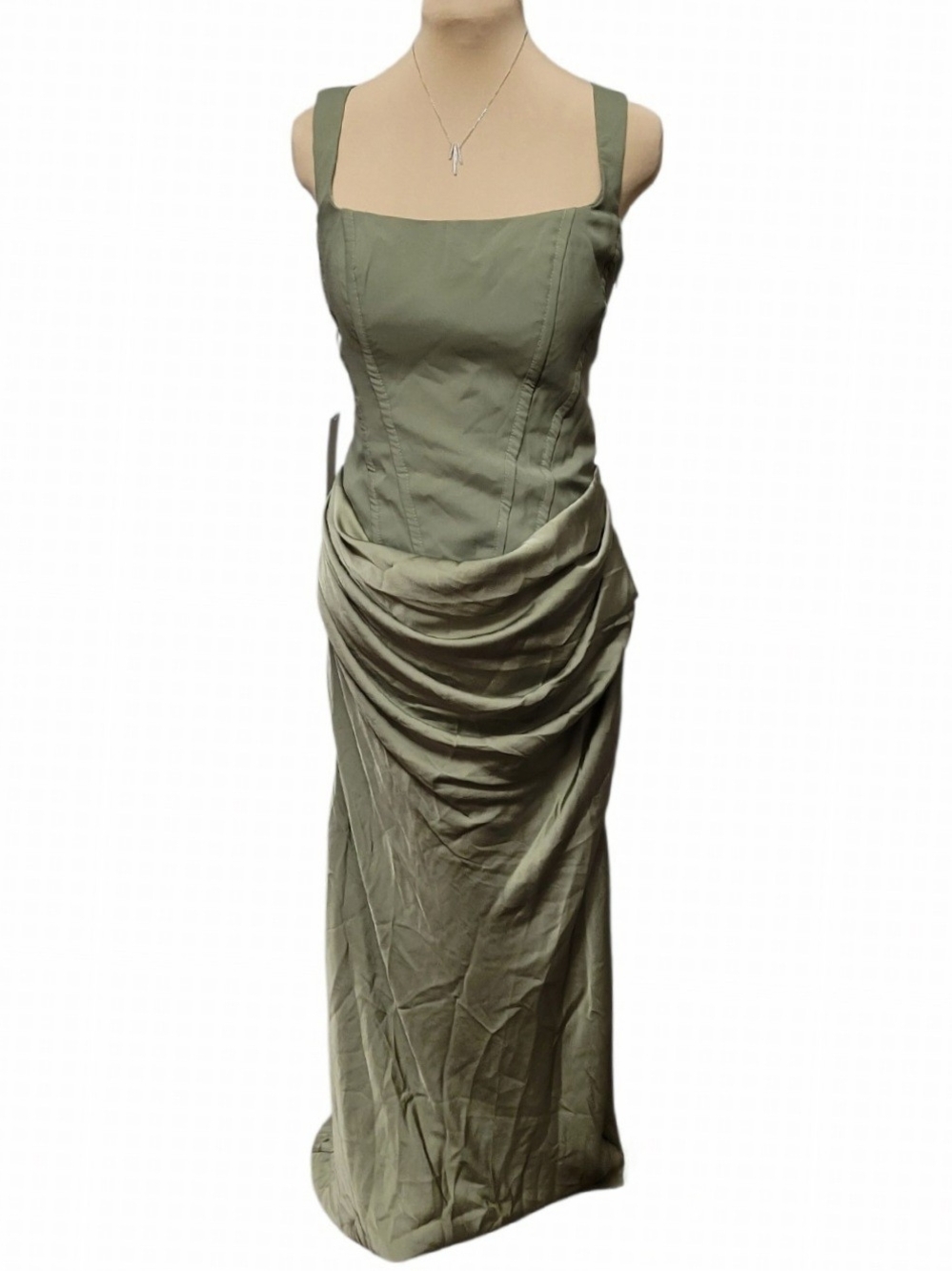 Olive Green Draped Maxi Dress